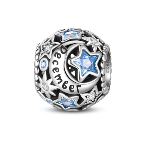 Star Moon 925 Sterling Silver Birthstone Charm for Bracelet Women Jewelry - color: December