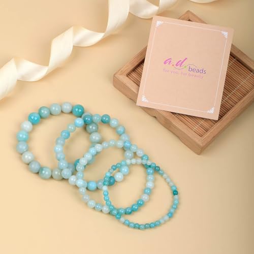 AD Beads Handmade Gemstone Stretch Elastic Bracelet Crystal Healing Reiki Nature's Beauty and Spiritual Essence Unisex (8mm, Amazonite (Unlock Your True Self)) - color: Amazonite (Unlock Your True Self), size: 8mm
