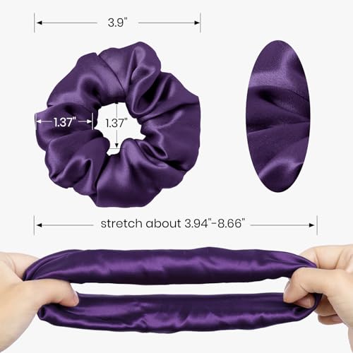 LILYSILK Silk Hair Scrunchies/Ties for Frizz & Breakage Prevention, 100% Mulberry, No Damage, Elastic ponytail Holders, 1Pc, Dark Purple - color: Dark Purple