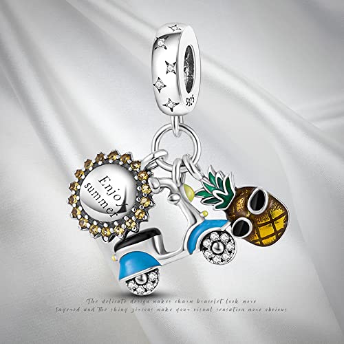 Pandach 925 Sterling Silver Charms for Bracelets and Necklaces Travel Round The World Beads Charms Relaxation Dangle Pendant,Jewelry Beads Gifts for Women - style: Sun Pineapple Electric Car Charm