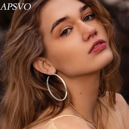 Apsvo Hoop Earrings for Women, 5mm Wide 14K Gold Plated/Silver Hoop Earring Hypoallergenic 925 Sterling Silver Earrings Lightweight Large Earrings for Women - color: 3mmWide-50mmSilver