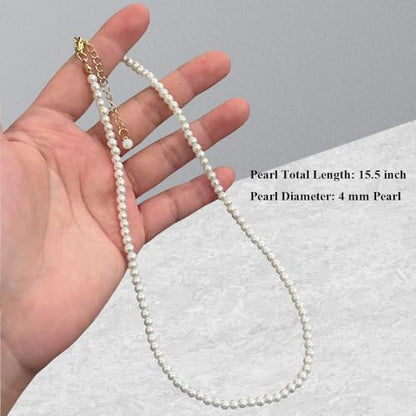 Pearl Necklace for Women, 4/6/8/10mm White Imitation Pearl Necklace, Round Faux Glass Pearl Necklace, Pearl Choker Necklace, Elegant Wedding Parties Necklace - color: Diameter of Pearl 4mm