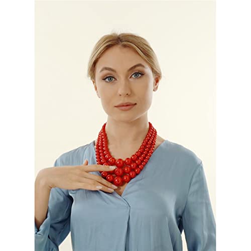 JNF Faux Pearl Statement Necklaces Big Beaded Necklace for Women Chunky Pearls Necklace and Earring Set Large beads Costume Necklace - color: Red pearl necklace set