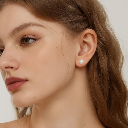 Simulated Pearl Stud Earrings for Women | S925 Sterling Silver Posts, Hypoallergenic Lightweight Classic Elegant Pearl Jewelry Gift, 8/10/12/14mm - color: White, size: 8mm