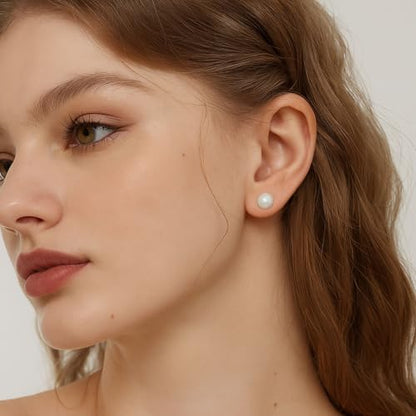 Simulated Pearl Stud Earrings for Women | S925 Sterling Silver Posts, Hypoallergenic Lightweight Classic Elegant Pearl Jewelry Gift, 8/10/12/14mm - color: White, size: 8mm