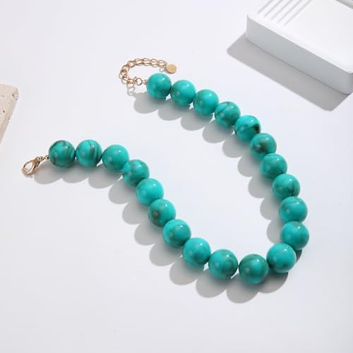 Chunky Necklaces for Women Trendy 20MM Large Resin Beaded Necklace Bold Statement Chunky Choker Necklace Boho Beads Summer Beach Jewelry - color: Turquoise