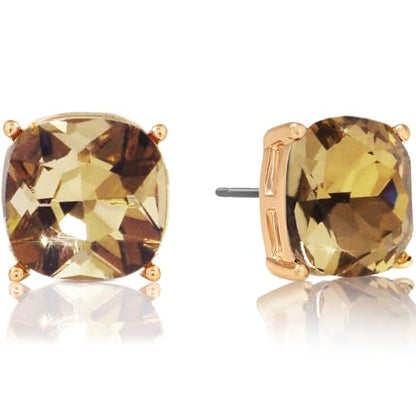 Large Square Stud Earrings for Women - Big Sparkly Rhinestone Studs | Plated in Gold Tone or Silver Tone, Hypoallergenic and Safe for Sensitive Ears - color: Simulated Topaz