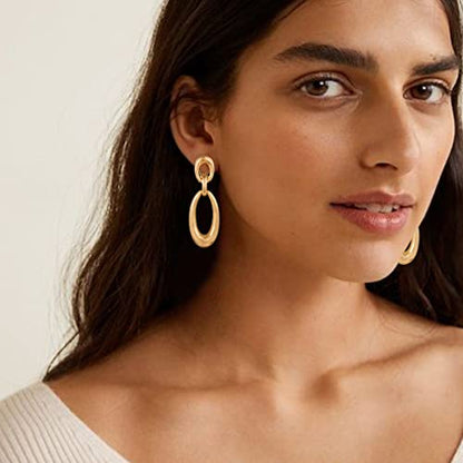 MUYAN Gold Clip On Drop Earrings for Women Non Piercing Dangle Earrings Fashion Jewelry - color: E Clip Gold