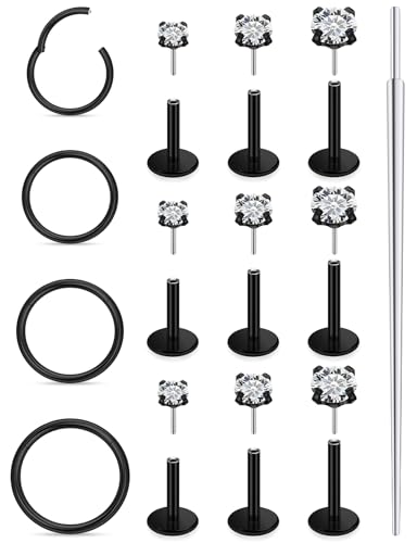20G 18G 16G Threadless Flat Back Earrings Nose Studs 316L Surgical Steel Tragus Forward Helix Conch Cartilage Lobe Earrings Stud Medusa Labret Lip Ring Piercing Jewelry Hoops For Women Men - color: Black, size: 20G-6MM/7MM/8MM Bar