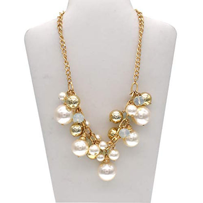 utop JNF Hand made Pearl Statement Necklace for Women Rhinestone Multilayer Crystal Necklaces Chunky Pearl Necklace Large Pearl Necklace and Earrings Set for Mother Mom's gift - color: chain pearl necklace