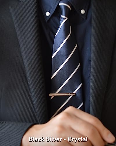 [TAVARAT] Tie Clip Tie Clips for Men Black Silver Tie Bar Tie Pin Tps-032 - style: black silver crystal