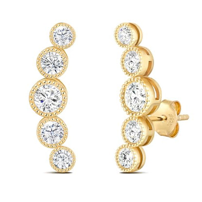 Moissanite 20mm Butterlfy/Flower/Leaf/Bezel Crawler Stud Earrings for Women, 925 Sterling Silver with Gold Plated, Hypoallergenic Cartilage Earrings, Valentines Birthday Anniversary Wedding Gift - color: Bezel Setting - Millgrain - Yellow Gold