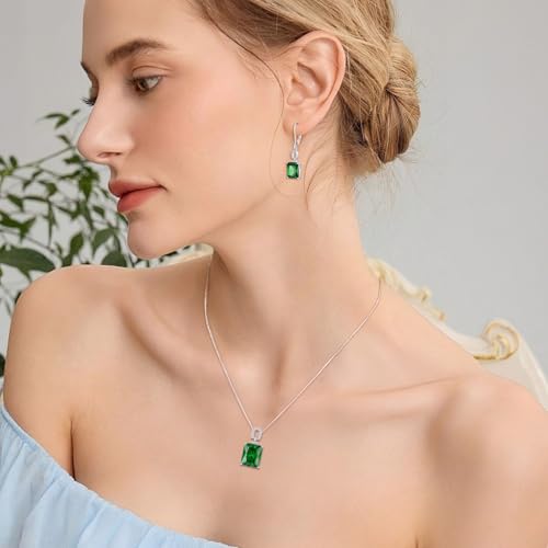 Emerald Cut Birthstone Necklace for Women 925 Sterling Silver | Baguette Birthstone Pendant Necklace, Jewelry for Mom Wife - color: Green
