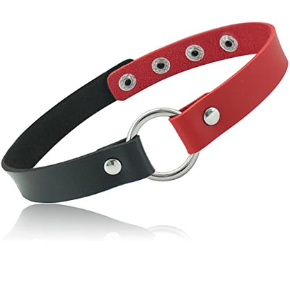 ETHOON Adjustable Leather Choker Collar Soft PU Circle Punk Choker Necklace for Women - color: BlackRed
