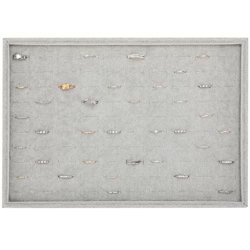 Stackable 100-Slot Rings & Earrings Organizer/Storage/Display Trays, Gray Velvet (2-Pack)