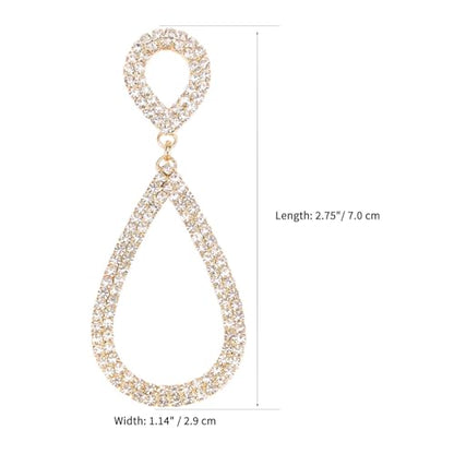 Rhinestone Teardrop Dangle Earrings Sparkly Wedding Jewelry - color: Gold