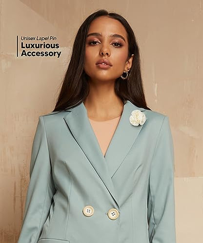 Premium Trio Cluster Flower Lapel Pin - Formal Boutonniere for Men, Flower Brooch Pin - color: Ivory