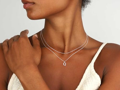 MBW Dainty Silver Layered Initial A-Z Pendant Necklaces for Women Thin | Simple Waterproof 925 Silver Plated Necklace Figaro Choker Monogram Name Jewelry Set Personalized - color: Silver InitIal NK-Q