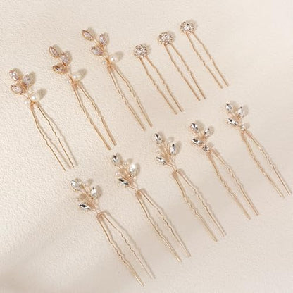 11 Pieces Bride Hair Pins Rhinestones Hair Accessories for Women Crystal Hair Piece for Wedding Bride Women Bridesmaids - color: 04 Gold-UJ-1029