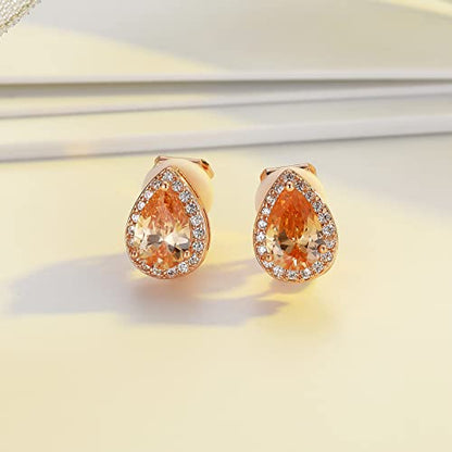 SELOVO Clip On earrings for Women Teardrop Cubic Zirconia Clip Earrings Stud - color: champagne color