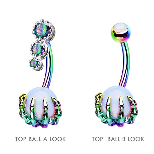 CM Crareesi Mania Skull Hand Halloween Belly Button Rings Natural Stone Claw Piercing Navel Rings for Women - color: Rainbow Claw