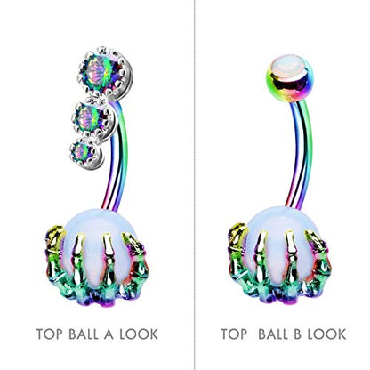 CM Crareesi Mania Skull Hand Halloween Belly Button Rings Natural Stone Claw Piercing Navel Rings for Women - color: Rainbow Claw