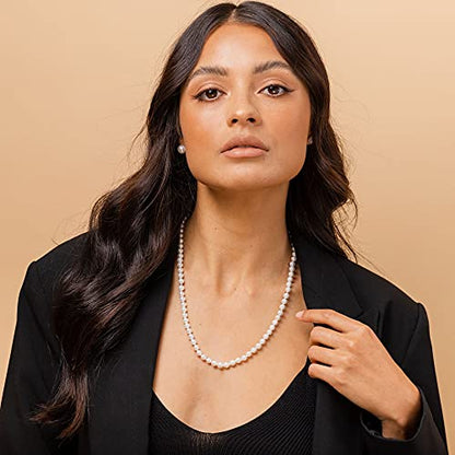 PAVOI 925 Sterling Silver Round Simulated Shell Pearl Necklace Strand | Pearl Choker Necklace | Jewelry for Women - size: 22 Inches, style: 6mm