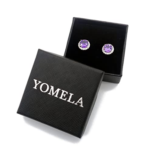 YOMELA Round Cubic Zirconia Stud Earrings for Women | Everyday Dainty, Diamond-Like Brilliance, CZ Halo Birthstone Studs, Hypoallergenic & Lightweight, Elegant & Versatile - color: Purple