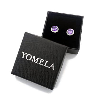 YOMELA Round Cubic Zirconia Stud Earrings for Women | Everyday Dainty, Diamond-Like Brilliance, CZ Halo Birthstone Studs, Hypoallergenic & Lightweight, Elegant & Versatile - color: Purple