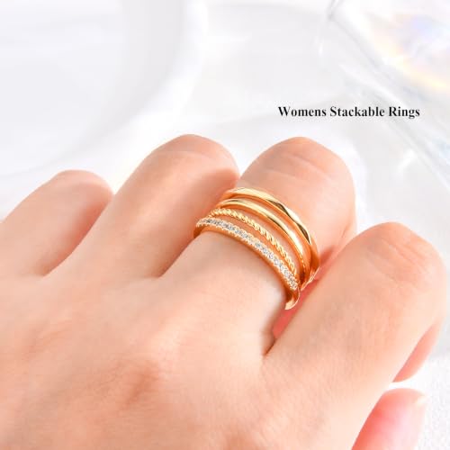Stackable Rings for Women Dainty 14K Gold Plated Non Tarnish Stacking Rings