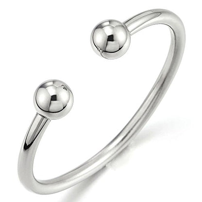 COOLSTEELANDBEYOND Elastic Adjustable Stainless Steel Ball Cuff Bangle Bracelet for Men Women Polished - color: Metal Color:Silver