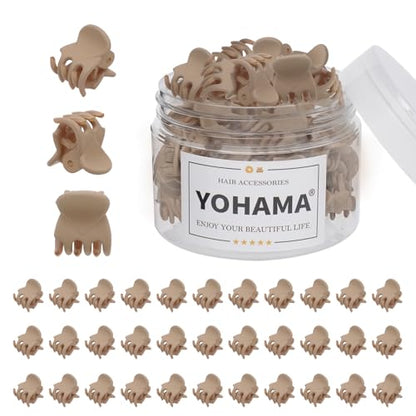 YOHAMA 36Pcs Khaki Mini Hair Claw Clips for Women&Girls, Strong Bangs Clips | Durable Strong Springs, Great Grip, Thick Plastic, Non-non-Pulling or Snagging, Holder Tightly, Multifunction, Holiday Gifts - color: Khkai-1.4cm