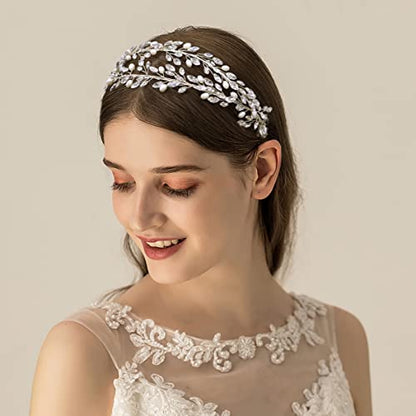Oriamour Bridal Crystal Headbands Double Layer Wedding Headdress Gold Wedding Headpieces For Women (Silver) - color: Silver