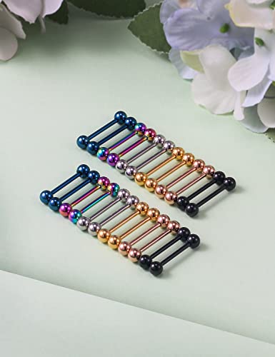 Oufksiyy 24pc 14G 16G Mixed Color Surgical Stainless Steel Straight Barbell Tongue Rings Bars Piercing 5/8" Length 16mm 9/16 inch 14mm 1/2inch 12mm Nipple Rings Tongue Piercing Jewelry for Women Men - color: 14G-16mm(5/8INCH)-Barbell