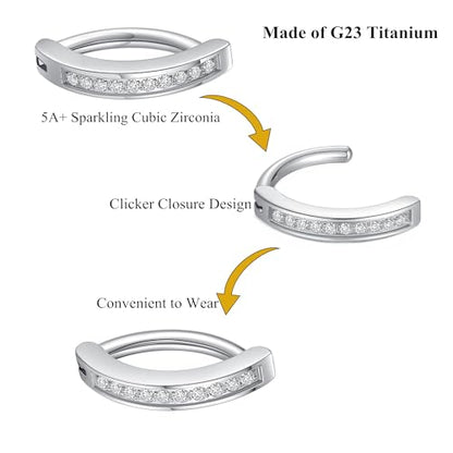 G23 Titanium Clicker Belly Button Ring Navel Rings Body Belly Piercing Jewelry 14G 14mm 12mm 10mm 8mm - style: Clear CZ/14G/10mm/Silver