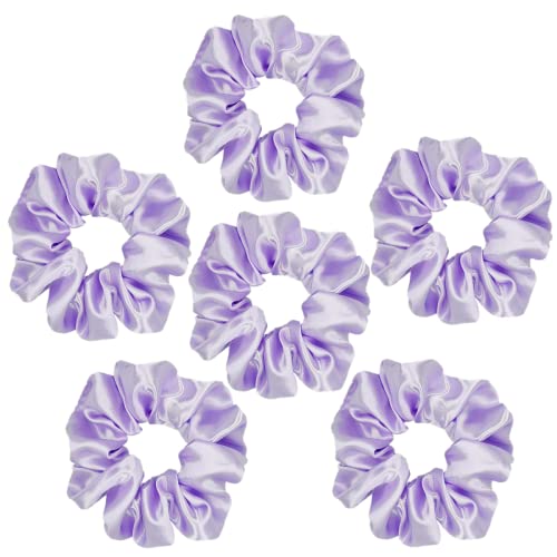 Sufermoe 6 Pcs Satin Silk Hair Scrunchies, Light Purple 4.5 Inch, Soft Fashion Hair Ties and Ponytail Holders for Women and Girls - color: Light Purple