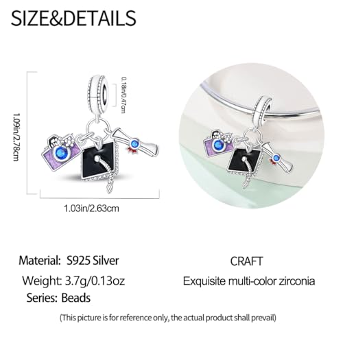 Charm for Bracelets and Necklaces, Heart Animals 925 Sterling Silver Bead Celestial Sun Moon Star Charms Jewelry Gift for Women Girls - color: Graduation Triple Dangle Charms