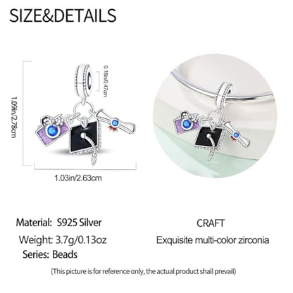 Charm for Bracelets and Necklaces, Heart Animals 925 Sterling Silver Bead Celestial Sun Moon Star Charms Jewelry Gift for Women Girls - color: Graduation Triple Dangle Charms
