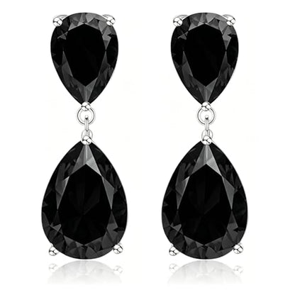 Teardrop Crystal Drop Earrings for Women, 14K Gold Plated Large Double Teardrop Dangle Earrings,Rhinestone Earrings for Wedding Prom Bridesmaid Party,Emerald/Red/Blue/Black/Pink/White Statement Earrings - color: black