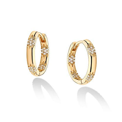 Cubic Zirconia Huggie Earrings 14k Gold Plated Tiny Earrings Small Huggie Hoop Earrings Simple Lightweight Hoops Gift for Women - color: flower cz hoop