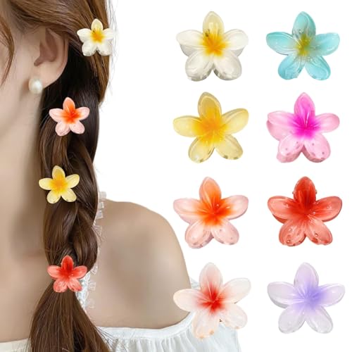 Hawaiian Flower Hair Claw Clips for Women, Cute Mini Plumeria Hibiscus Hair Clips for Women Girls Hair Accessories 8Pcs