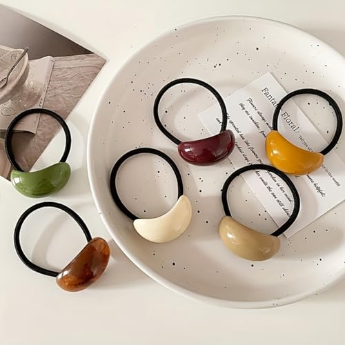 French-Style Hair Ties High-Elasticity Acrylic Beads Candy Colors For Ponytails, Daily Wear And Travel, 6PCS - color: 6PCS
