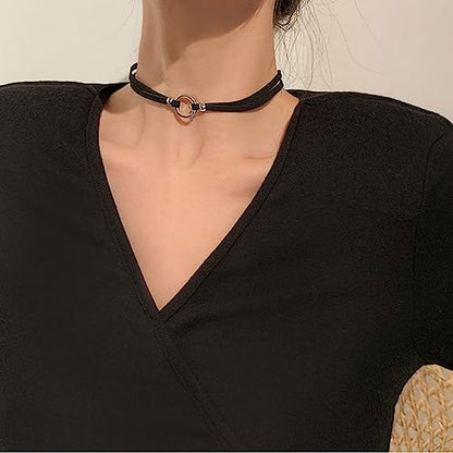 Fesciory Black Necklaces for Women, Adjustable Layered Velvet Leather Lace Collar Necklace, Goth Jewelry Gifts. - color: Circle