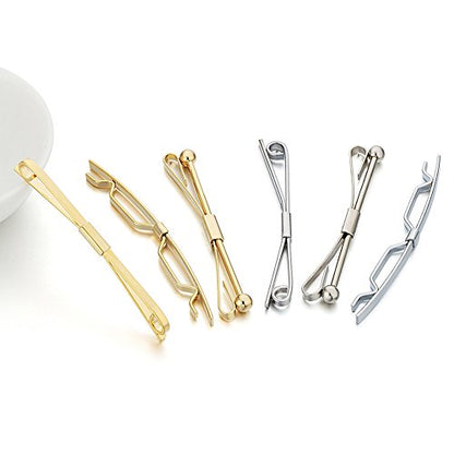 AnotherKiss 6-Pack Tie Collar Bar Pins for Men, Gold Silver Tone | Six gold and silver tone collar bar pins lift the tie knot and add polished style for business, weddings and formal outfits.