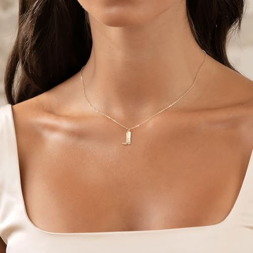 Dainty Gold Necklace: 14k Gold Plated Dianty Boots Bow Sun Moon Horse Evil Eye Conch Seahorse Necklace for Women 16.5"+2" - color: Boots