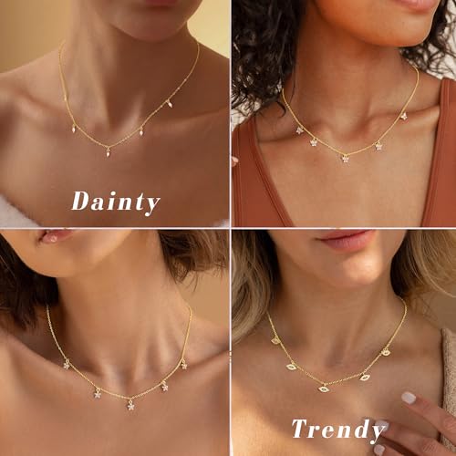 Ursteel 14K-Gold-Plated Necklace for Women Girls, Cute Daisy Pearl Necklace for Girls Clover Butterfly Cubic Zirconia Flower Evil Eye Station Necklaces for Women Teen Girl Gifts - color: Flower Zircon