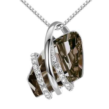 Leafael Wish Stone Pendant Necklace with Birthstone Crystal, 18K Rose Gold Plated/Silvertone, 18" + 2" - color: 212-Silver Black Crystal-Silvertone
