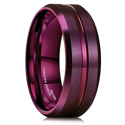 King Will Mens 8mm Cross Groove Tungsten Carbide Wedding Ring | Rose Gold, 8mm, Grooved, Comfort Fit, Cross design, Everyday Wear - color: Red