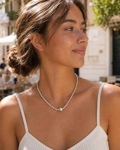 COBI Paperclip Chain Necklace for Women,Beaded Necklace,18K Gold /925 Sterling Silver Plated,Chunky Link Chain Necklace for Daily Wear,Ideal Gift for Her 17" - style: Beaded-Silver