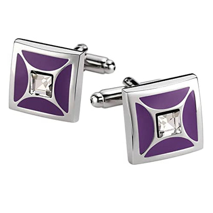 Shirts Cufflinks for Men,Men Dress Shirts with Cuff Links Square Cubic Zirconia White Mens Stainless Steel Cufflinks Blue/Purple - color: Purple